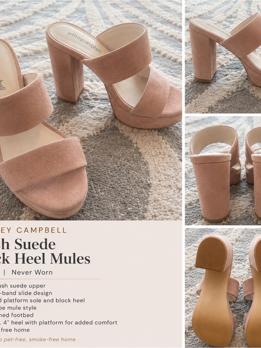 Jeffrey Campbell Pink Suede Double-Band Block Heel Mules